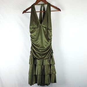 Vintage Y2K Ruby Rox Fairycore Moss Green Halterneck Mini‎ Dress